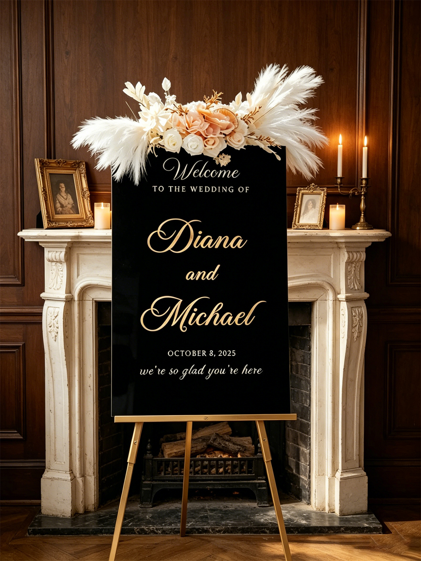 Luxury Golden Letter Black Acrylic Wedding Sign